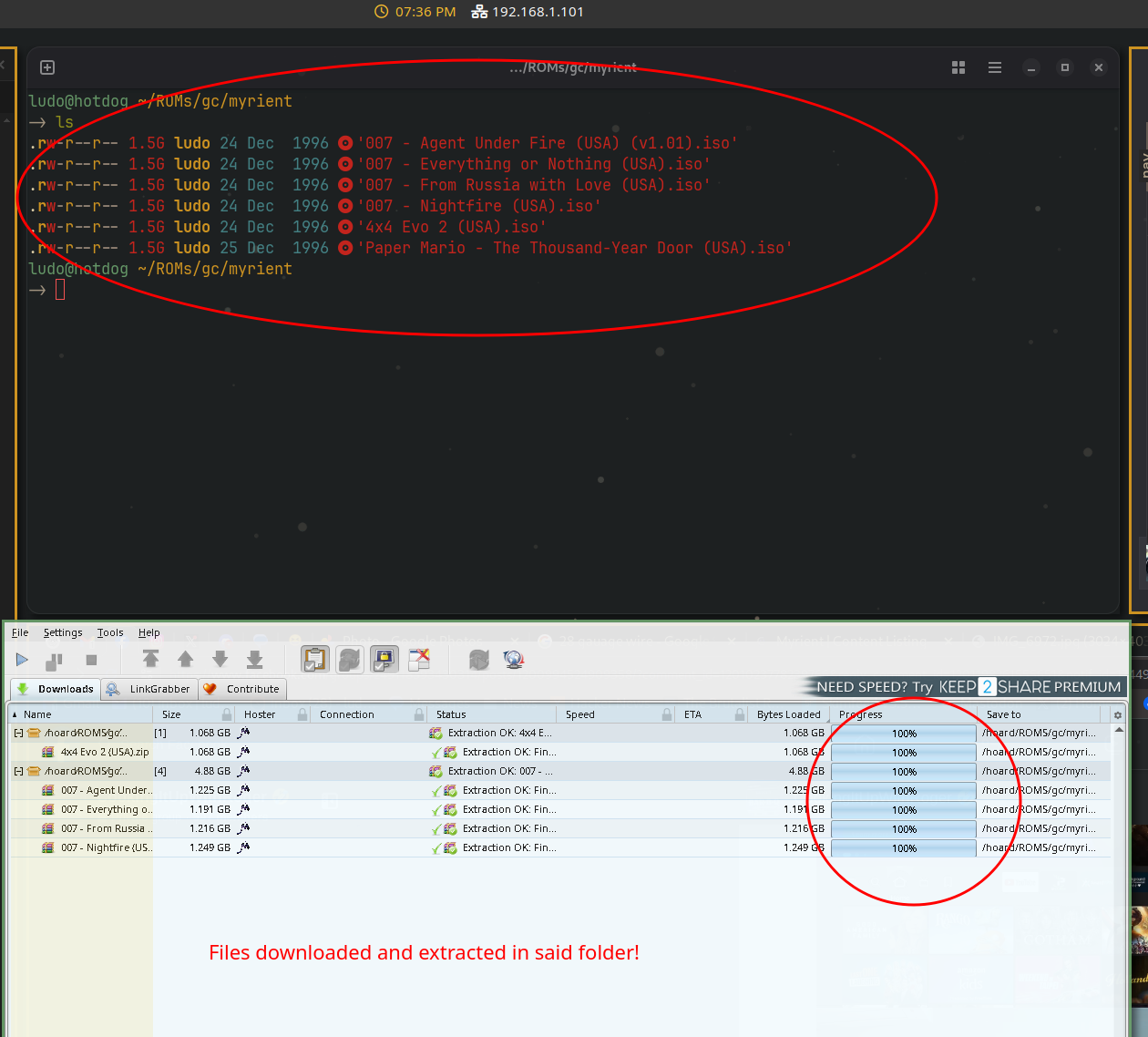 A file manager window showing the extracted ROM files
