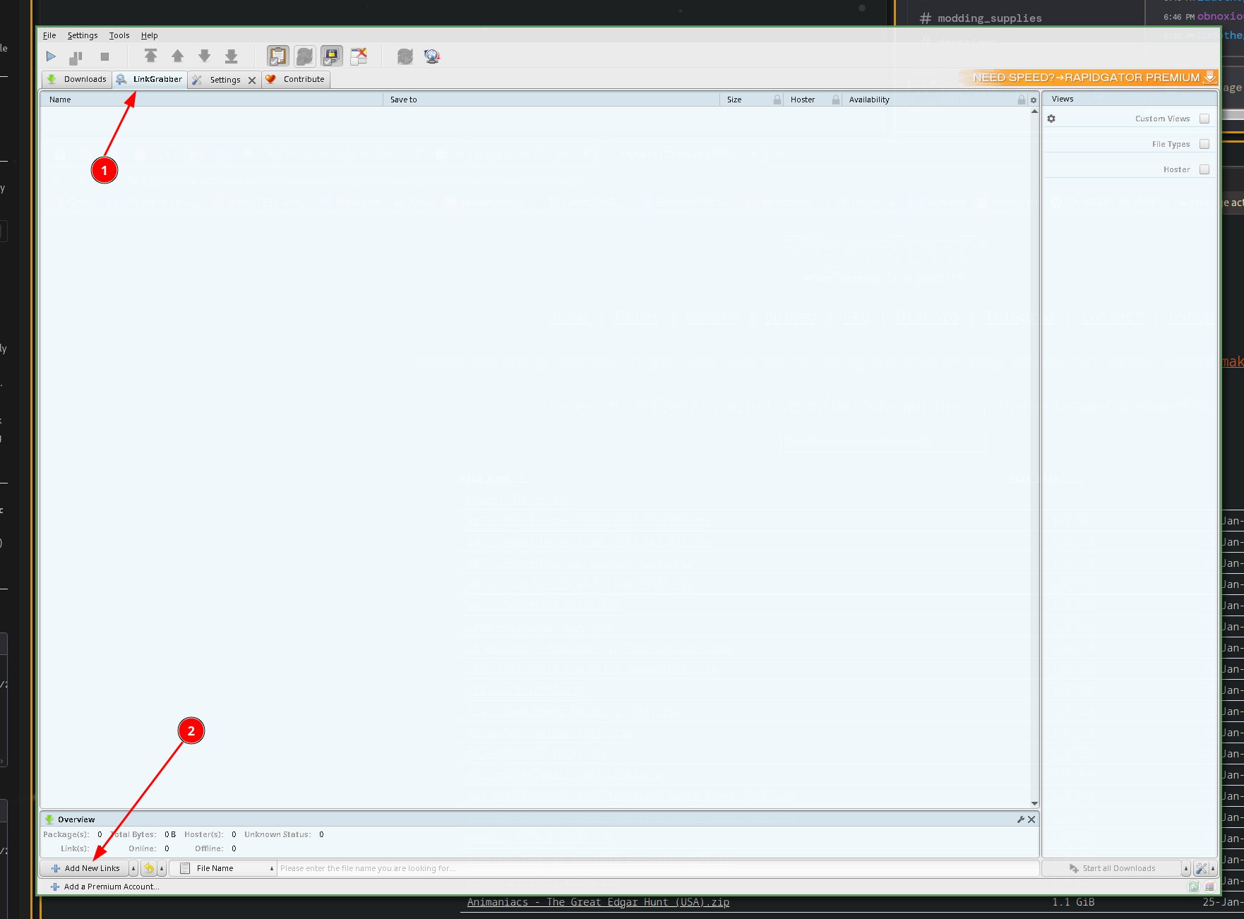 JDownloader's LinkGrabber tab with the 'Add New Links' button highlighted